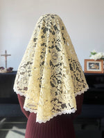 Load image into Gallery viewer, &quot;Jesus Christ is Risen Today &quot; Lace Waterfall D Mantilla (Light Yellow)
