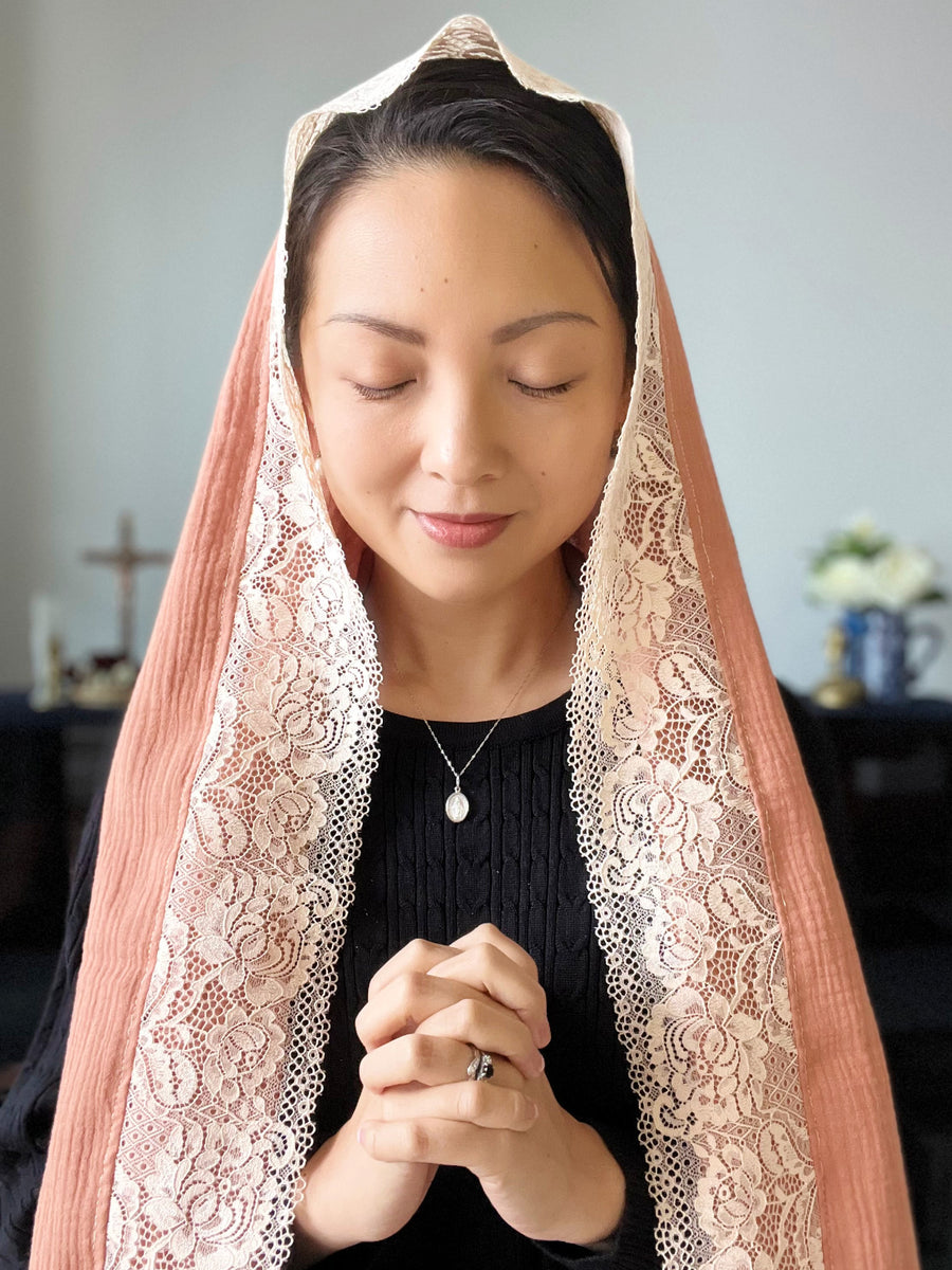 "Princes and Principalities" Soft Cotton Wrap Veil (Apricot / Cream