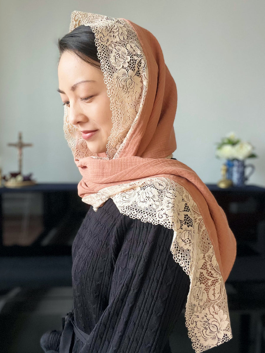 "Princes and Principalities" Soft Cotton Wrap Veil (Apricot / Cream