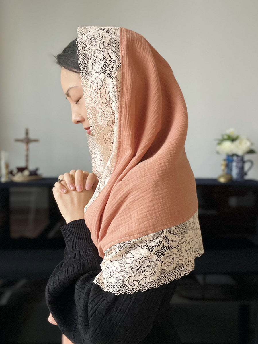 "Princes and Principalities" Soft Cotton Wrap Veil (Apricot / Cream