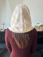 Load image into Gallery viewer, PRE-ORDER &quot;Regina Caeli&quot; Soft Floral Cotton Infinity Veil (Cream &amp; Pink)
