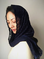 Load image into Gallery viewer, Our Lady of Czestochowa Rectangular Wrap Style Chapel Veil / Mantilla (Navy)
