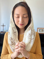 Load image into Gallery viewer, PRE-ORDER St. Teresa Margaret of the Sacred Heart Cotton Infinity Veil (Cream/Brown)
