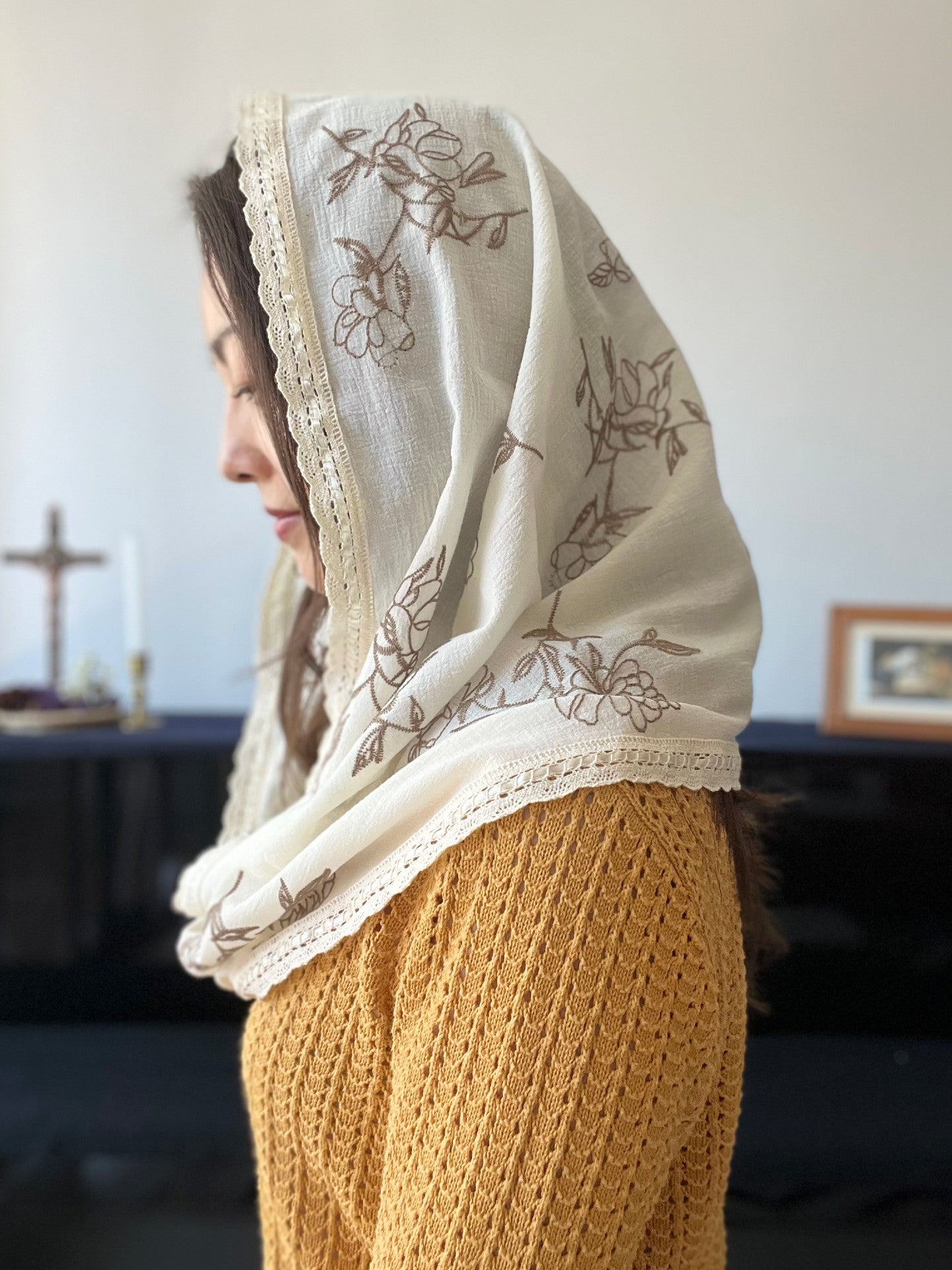 PRE-ORDER St. Teresa Margaret of the Sacred Heart Cotton Infinity Veil (Cream/Brown)