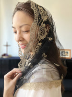 Load image into Gallery viewer, Sts. Felicity and Perpetua D-Mantilla &amp; Infinity Veil (Black &amp; Gold)
