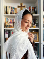 Load image into Gallery viewer, "1 Samuel 1:27-28" 3D Embroidery Cotton Wrap Veil (White)
