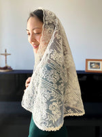 Load image into Gallery viewer, Bl. Cecilia Cesarini Embroidered Lace D Mantilla | Large Size (Cream)
