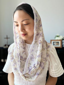PRE-ORDER "God of Mercy and Compassion" Floral Chiffon Infinity Veil (Light purple / Cream)