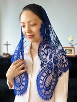 Load image into Gallery viewer, &quot;Jacinta&quot; Spanish Medallion Lace Mantilla (Deep Blue)
