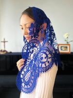 Load image into Gallery viewer, &quot;Jacinta&quot; Spanish Medallion Lace Mantilla (Deep Blue)
