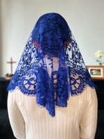 Load image into Gallery viewer, &quot;Jacinta&quot; Spanish Medallion Lace Mantilla (Deep Blue)
