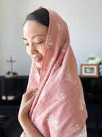 Load image into Gallery viewer, PRE-ORDER &quot;Laetare Jerusalem&quot; Cotton Wrap Veil (Rose Pink &amp; White)
