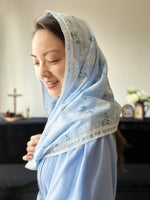 Load image into Gallery viewer, &quot;Mother of Orphans&quot; Floral Cotton Infinity Veil (Light Blue)
