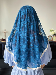 "Mother of the Handicapped" Floral Lace Princess Veil (French Blue)