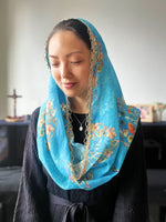 Load image into Gallery viewer, Our Lady of China Sky Blue Floral Infinity Veil (Blue / Floral)
