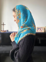 Load image into Gallery viewer, Our Lady of China Sky Blue Floral Infinity Veil (Blue / Floral)
