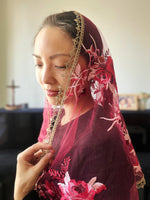 Load image into Gallery viewer, Our Lady of China Red Peony Floral D Mantilla (Red / Floral)

