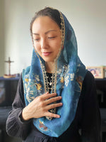 Load image into Gallery viewer, Our Lady of China Vintage Blue Floral Infinity Veil (Blue / Floral)
