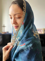 Load image into Gallery viewer, Our Lady of China Vintage Blue Floral Infinity Veil (Blue / Floral)
