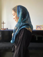 Load image into Gallery viewer, Our Lady of China Vintage Blue Floral Infinity Veil (Blue / Floral)
