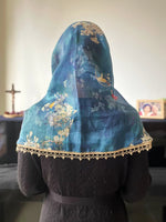Load image into Gallery viewer, Our Lady of China Vintage Blue Floral Infinity Veil (Blue / Floral)
