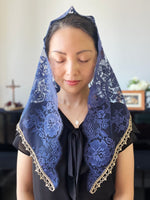 Load image into Gallery viewer, &quot;Parce Domine&quot; Chantilly Lace Mantilla | Medium &amp; Small (Royal Purple-Blue)
