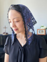 Load image into Gallery viewer, &quot;Parce Domine&quot; Chantilly Lace Mantilla | Medium &amp; Small (Royal Purple-Blue)

