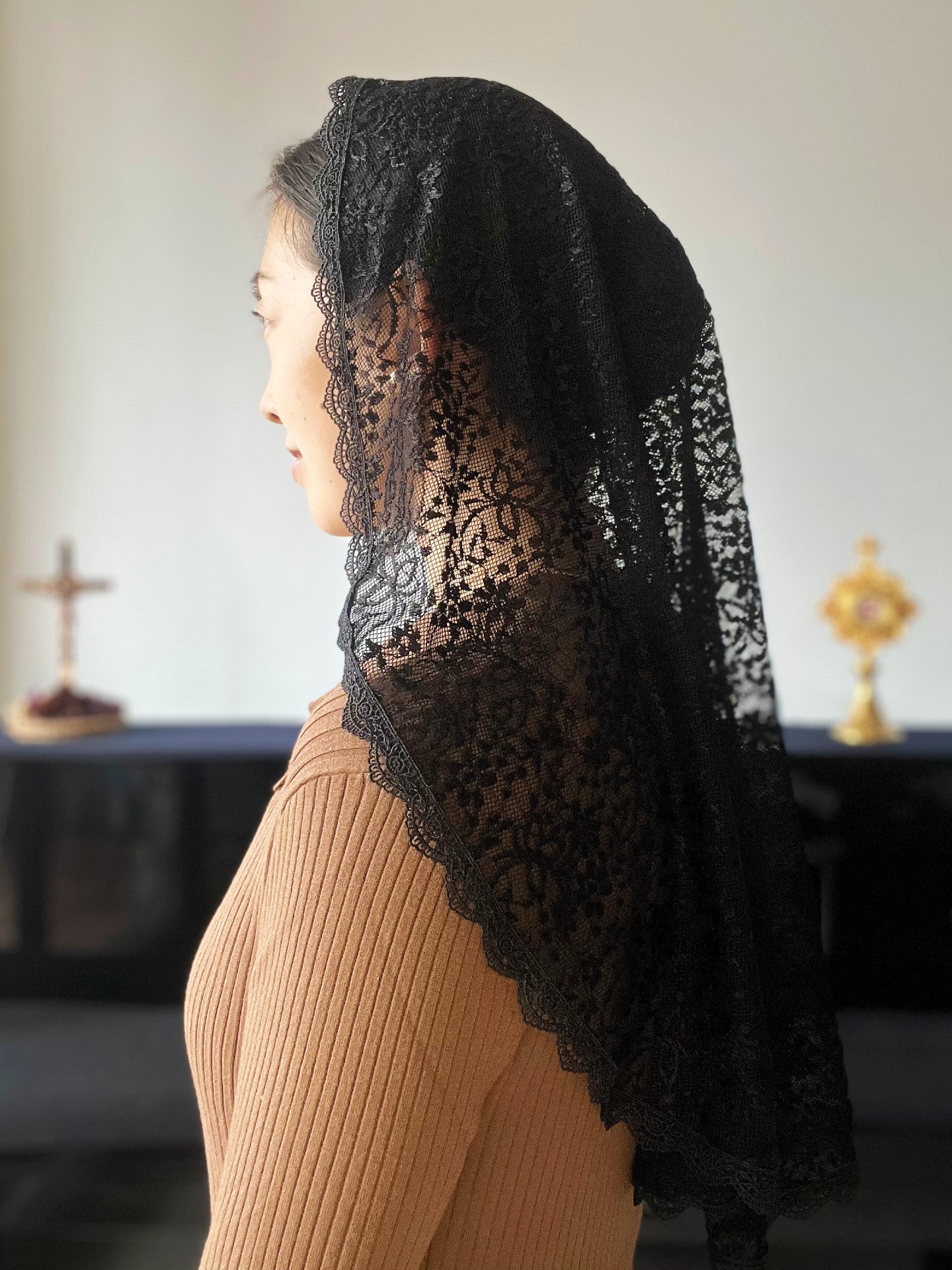 Pope Francis Lace Princess Veil (Black)