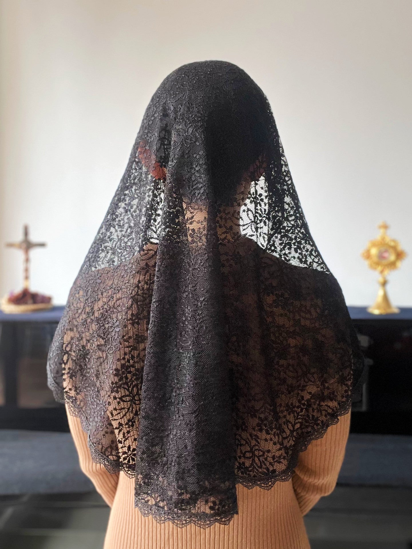 Pope Francis Lace Princess Veil (Black)