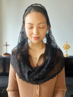 Load image into Gallery viewer, Pope St. Gregory the Great Chantilly Lace Infinity Veil (Black)
