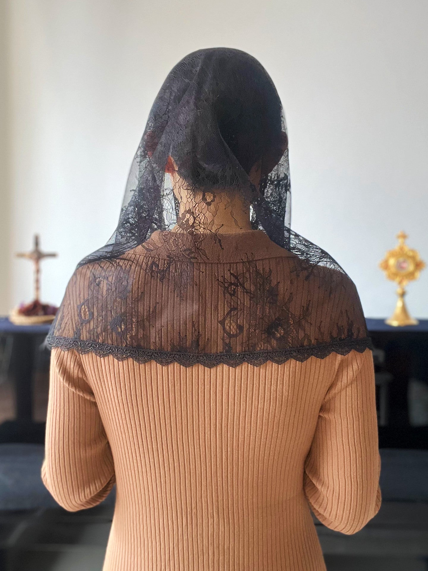 Pope St. Gregory the Great Chantilly Lace Infinity Veil (Black)