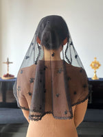 Load image into Gallery viewer, Pope Leo XIII Floral Tulle Princess Veil (Black)
