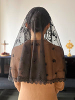 Load image into Gallery viewer, Pope St. John Paul II Vine Floral D Mantilla (Black)
