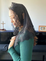 Load image into Gallery viewer, St. Mary Magdalene Rose Tulle Triangular Mantilla (Black)
