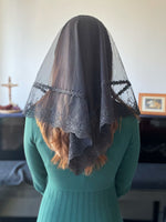 Load image into Gallery viewer, St. Mary Magdalene Rose Tulle Triangular Mantilla (Black)
