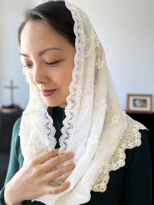 PRE-ORDER St. Catherine of Siena 3D Floral Chiffon Infinity Veil (Cream & Ivory)