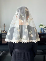 Load image into Gallery viewer, St. Gabriel Beaded Floral Tulle D Mantilla (Cream)
