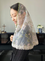 Load image into Gallery viewer, St. Raphael Floral Tulle D Mantilla (White / Pink / Green)
