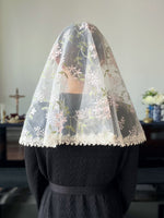 Load image into Gallery viewer, St. Raphael Floral Tulle D Mantilla (White / Pink / Green)
