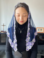 Load image into Gallery viewer, &quot;Gate of Heaven&quot; Triangular Mantilla (Navy/Purple)
