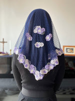 Load image into Gallery viewer, &quot;Gate of Heaven&quot; Triangular Mantilla (Navy/Purple)
