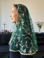 Load image into Gallery viewer, Our Lady of Guadalupe 1st Apparition D mantilla (Green Floral)
