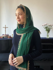 PRE-ORDER Our Lady of Guadalupe 2nd Apparition Wrap Veil (Forest Green)