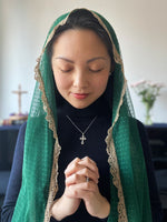Load image into Gallery viewer, PRE-ORDER Our Lady of Guadalupe 2nd Apparition Wrap Veil (Forest Green)
