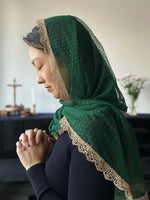 Load image into Gallery viewer, PRE-ORDER Our Lady of Guadalupe 2nd Apparition Wrap Veil (Forest Green)
