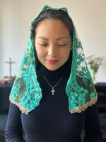 Load image into Gallery viewer, Our Lady of Guadalupe 3rd Apparition Small D-Mantilla (Emerald)
