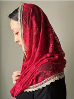 Load image into Gallery viewer, Our Lady of Hrushiv Infinity Chapel Veil (Deep Red)
