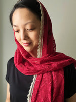 Load image into Gallery viewer, Our Lady of Hrushiv Wrap Veil (Deep Red)
