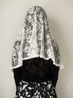 Load image into Gallery viewer, Our Lady of the Miraculous Medal Chantilly Lace Cascading D-Mantilla (White)
