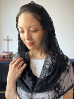 Load image into Gallery viewer, PRE-ORDER Our Lady of the Miraculous Medal Chantilly Lace Infinity Chapel Veil (Black)
